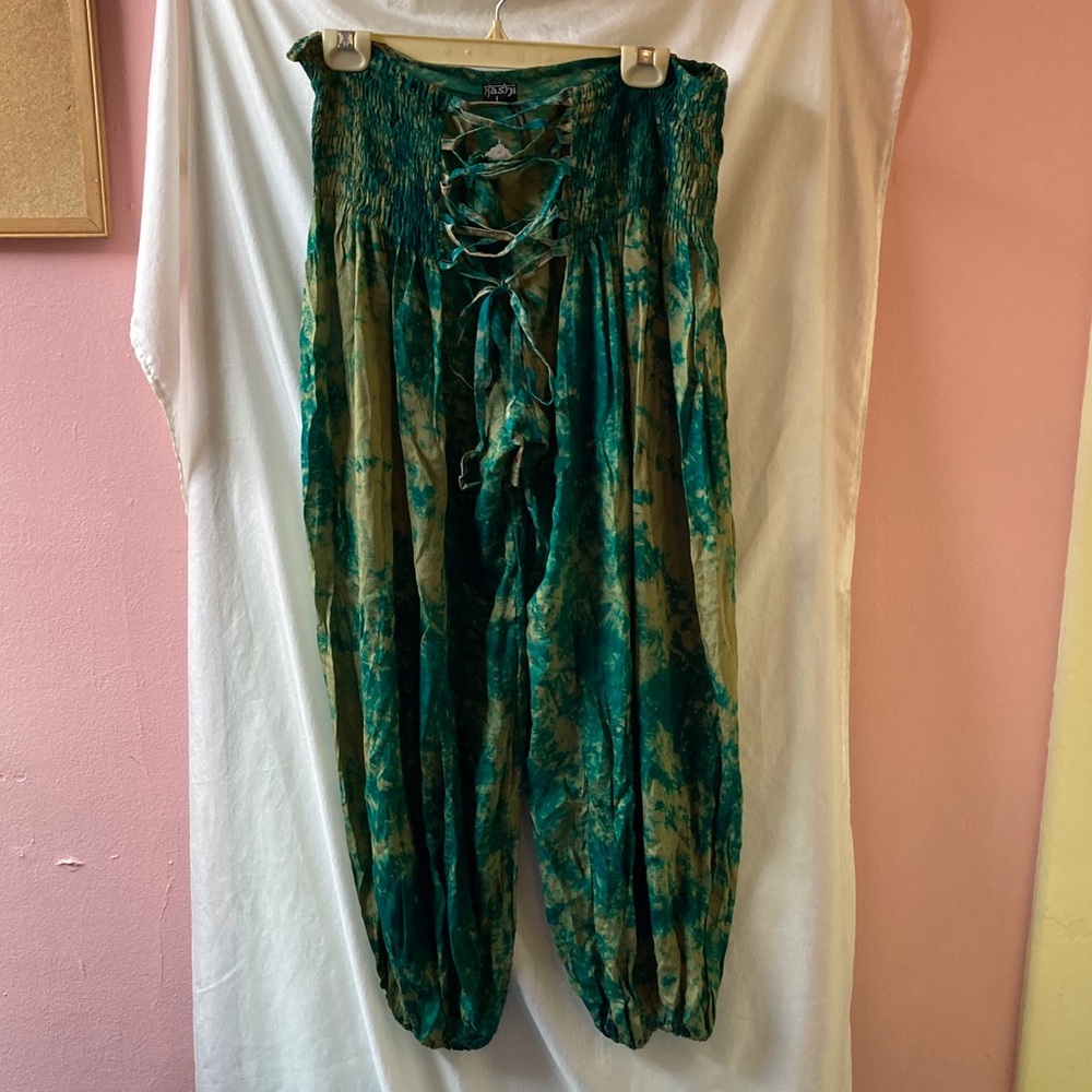Green and Olive Tie-Dye Harem Pants